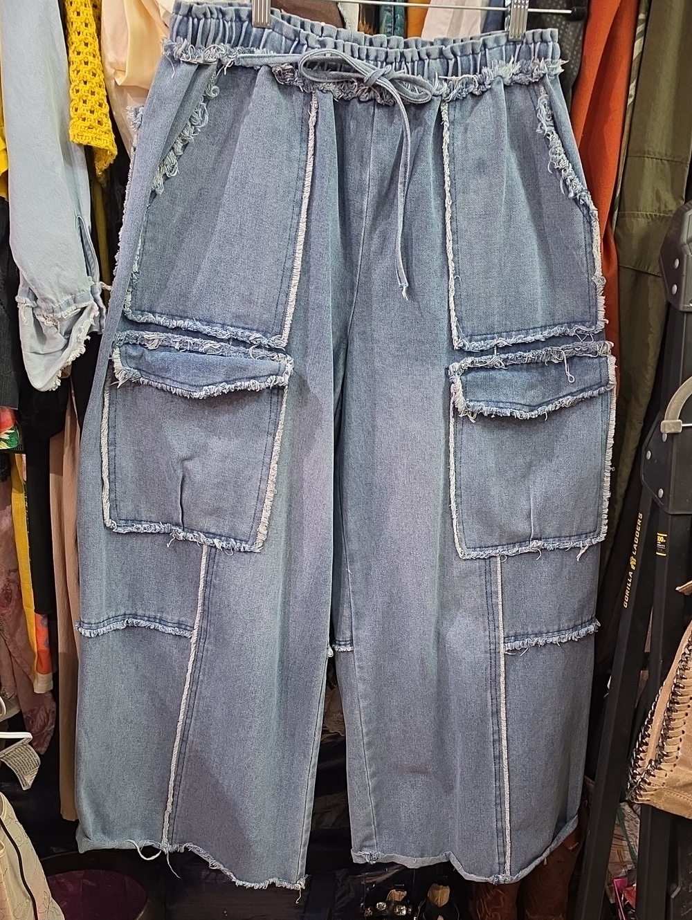 Bibi Women’s Wide-Leg Cargo Denim Jeans - Light Blue